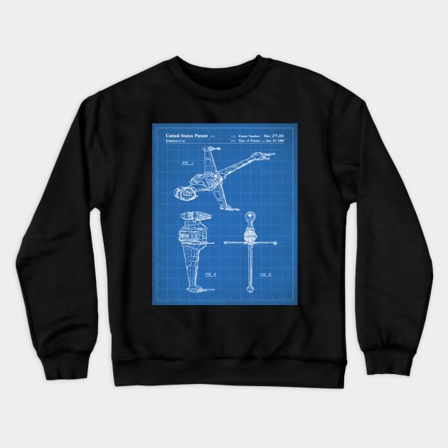 Sci-Fi Movies Patent - Science Fiction Fan Space Ship Art Art - Blueprint Crewneck Sweatshirt by patentpress